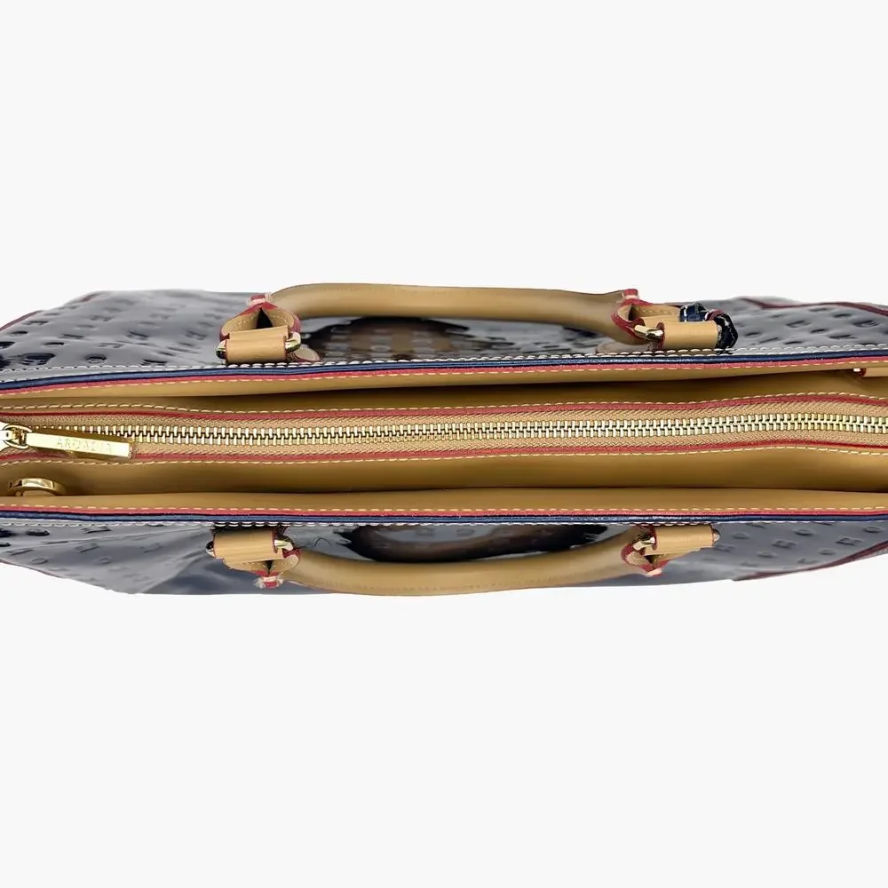 ARCADIA Patent Leather Logo Embossed Business Large Top Handles Tote Bag (Blue) - Picture 11 of 14